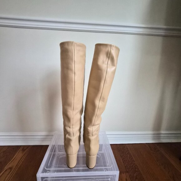 ZARA Light Beige Knee High Leather Boots | Size 39 (US 9) - Picture 6 of 13